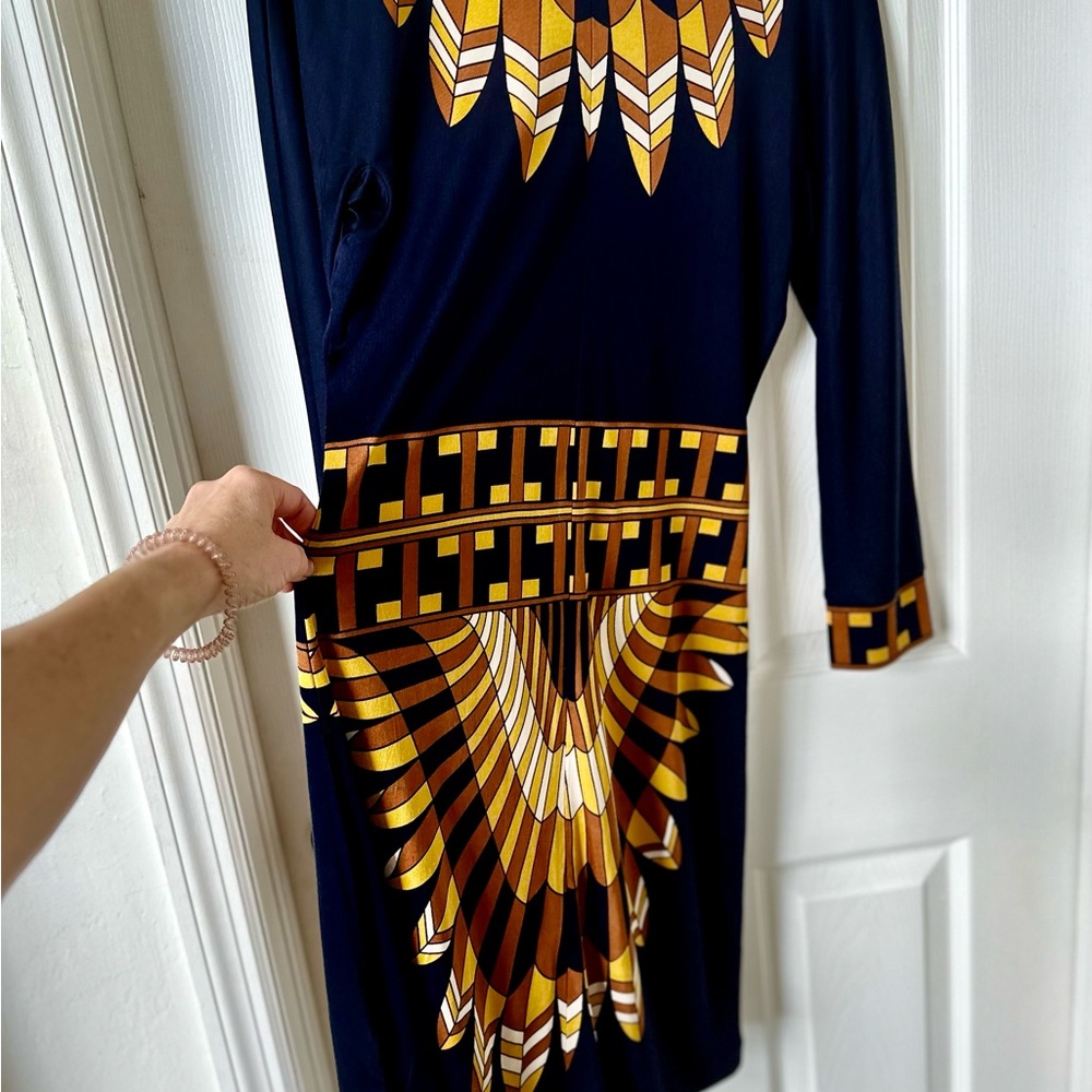 Tory Burch Womens Navy Blue Silk Sheath Dress Long Sleeve Geometric Print Dress